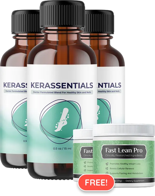 Three bottles of Kerassentials nail and skin oil, 90-day supply