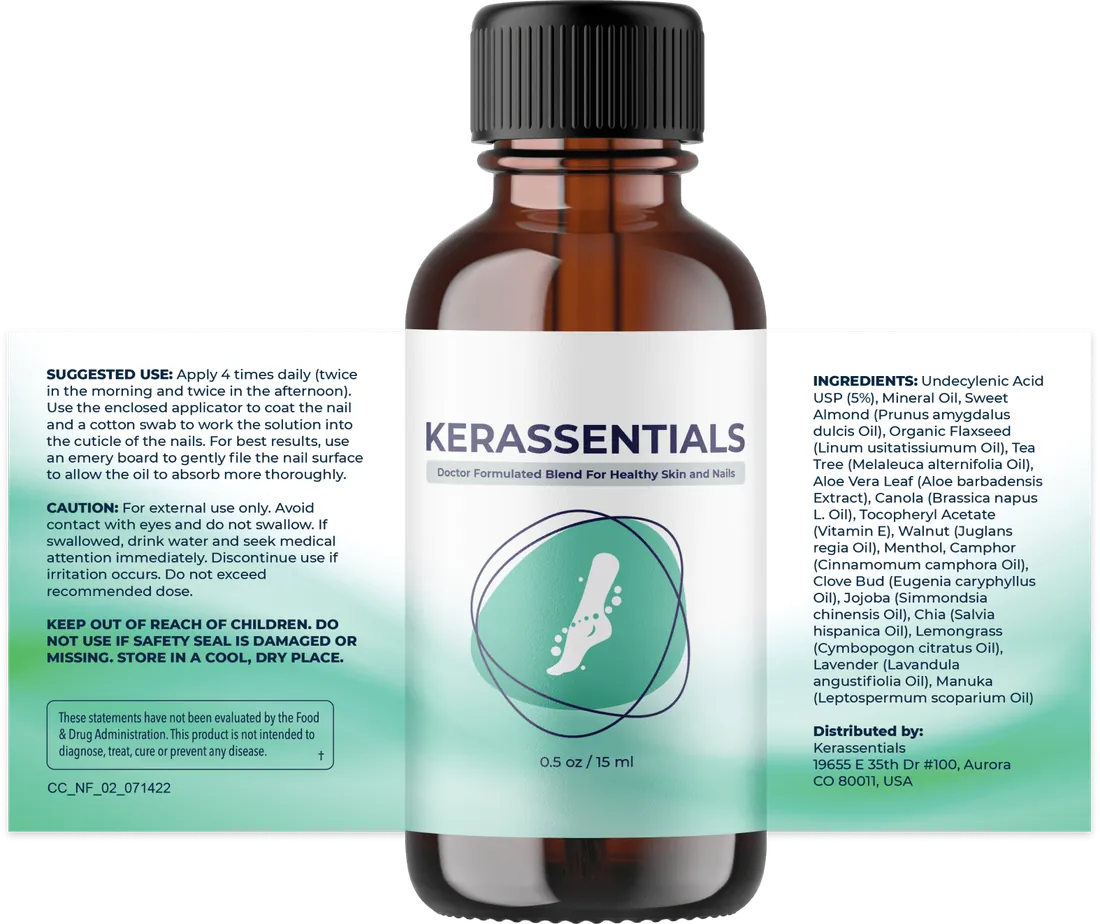 Kerassentials label showing suggested use, caution and full ingredient list
